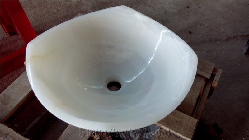 Fargo White Onyx Quadrangle Wash Basin for Bathroom, Onyx Polished Wash Bowls