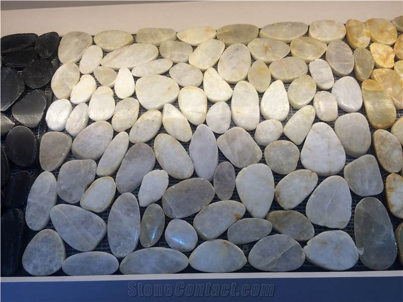 Fargo White Pebble Chipped Mosaics,Face Polished Sliced Mosaic Patterns
