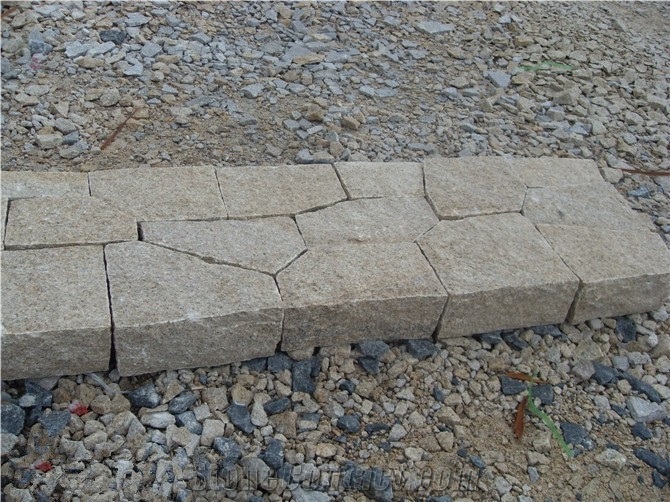 Fargo Yellow Granite Exterior Pattern, Granite Paving Setts in Different Size,Irregular Cube Stone for Courtyard/Driveway/Garden Stepping
