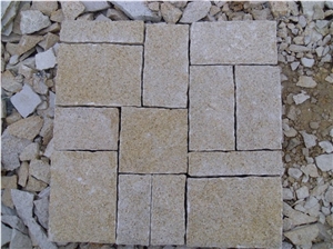Fargo Yellow Granite Exterior Pattern, Granite Paving Setts in Different Size,Irregular Cube Stone for Courtyard/Driveway/Garden Stepping