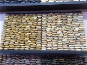 Fargo Yellow Pebble Bottom Cut Mosaic Mesh,Yellow Pebble Polished Chipped Mosaic,Sliced Mosaic Patterns