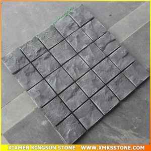 Hainan Black Basalt Cube Stone on Mesh, Paving Stone - Natural Split Hainan Black Basalt Cube Stone on Mesh, Paving Stone - Natural Split