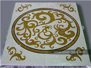 Polished White Marble Water-Jet Medallion Inlay Floor Pattern for Lobby/Floor
