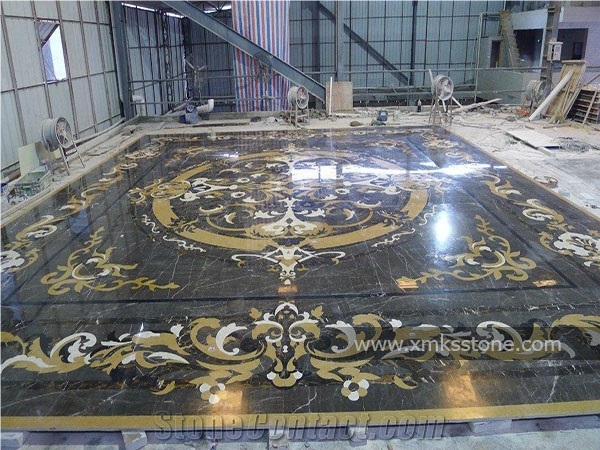 Square Polished Green Marble Water-Jet Medallion Inlay Floor Pattern for Lobby