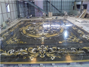 Square Polished Green Marble Water-Jet Medallion Inlay Floor Pattern for Lobby