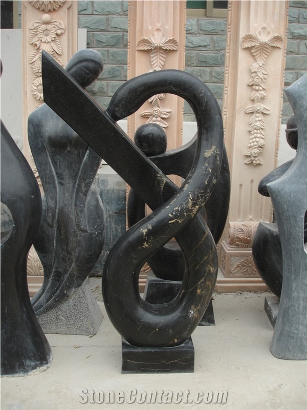 Abstract Black Limestone Statue Sculpture, Black Limestone Statues
