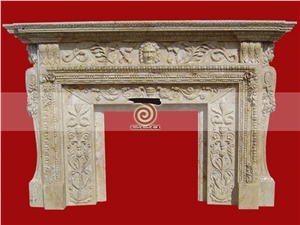 Beige Hand Carved Travertine Fireplace Surround Mantel