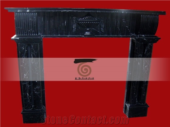 Black with White Veins Marble Fireplace Mantel