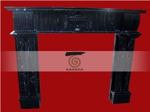 Black with White Veins Marble Fireplace Mantel