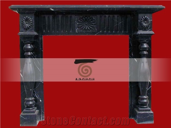Black with White Veins Marble Fireplace Mantel
