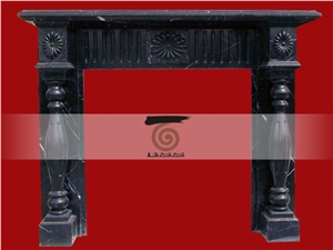 Black with White Veins Marble Fireplace Mantel
