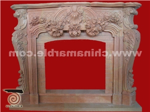 Flower Hand Carved Fireplace Pink Marble Fireplace Surround Mantel