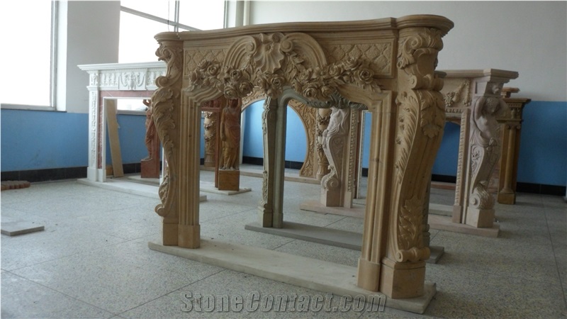 Flower Hand Carved Fireplace Pink Marble Fireplace Surround Mantel