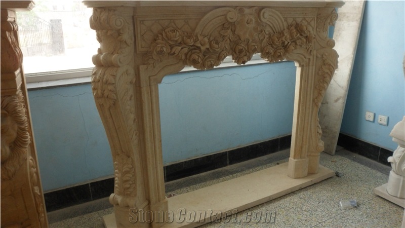 Flower Hand Carved Fireplace Pink Marble Fireplace Surround Mantel