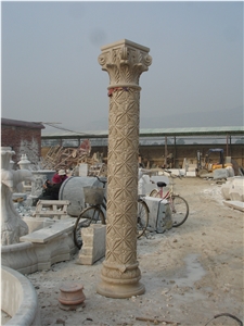 Hand Carved Beige Marble Column Pillar,China Beige Marble Hand Carved Beige Marble Column Pillar,China Beige Marble