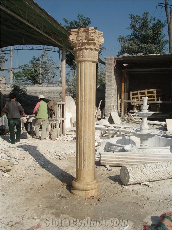 Hand Carved Beige Marble Column Pillar,China Beige Marble