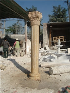 Hand Carved Beige Marble Column Pillar,China Beige Marble