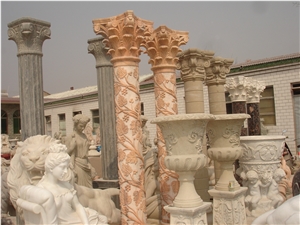 Hand Carved Beige Marble Column Pillar,China Beige Marble