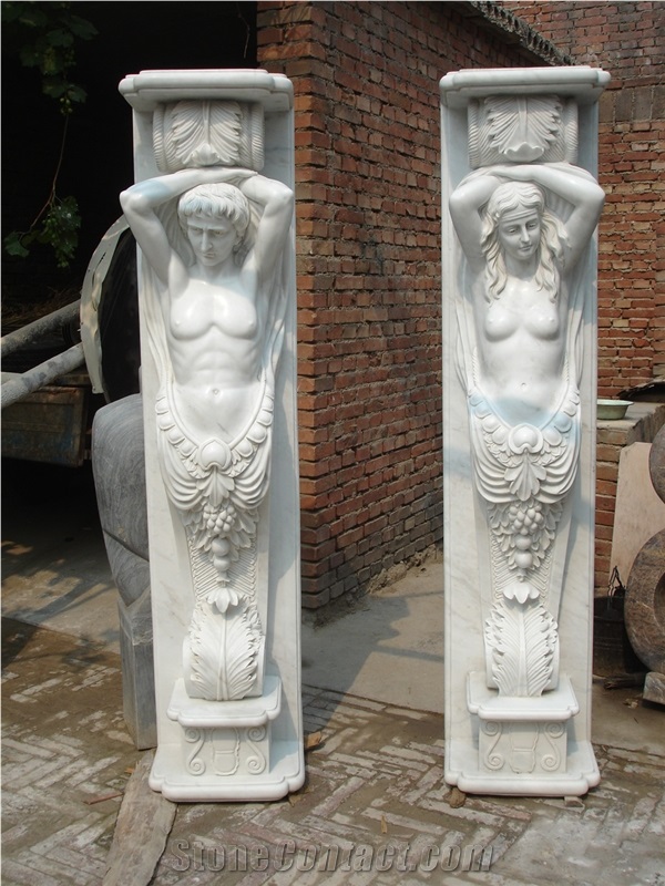 Hand Carved Door Surround with Statue, Beige Travertine Door Surround
