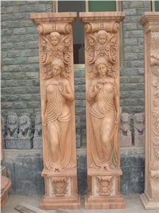 Hand Carved Door Surround with Statue, Beige Travertine Door Surround