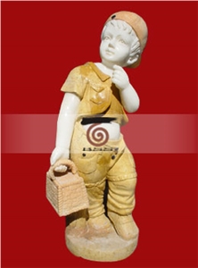 Hand Carved Marble Child Statue,White Marble Human Sculpture