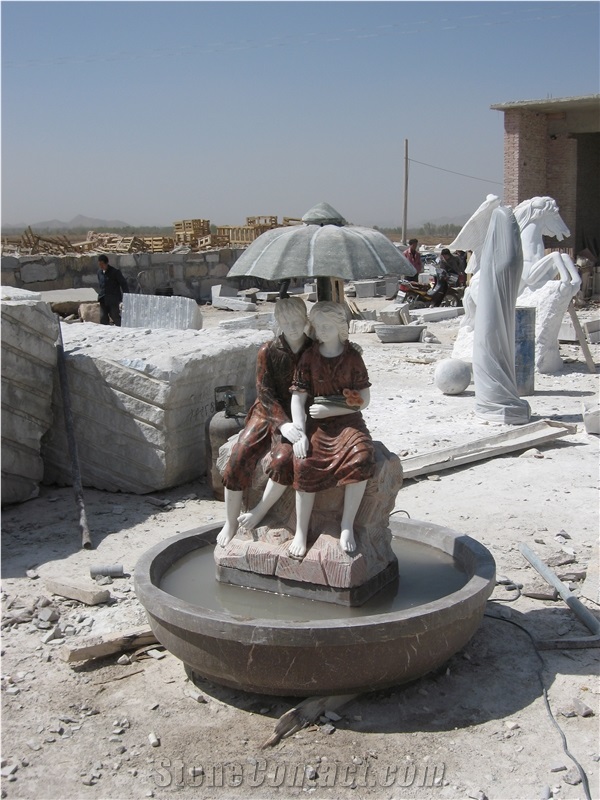 Hand Carved Marble Fountain with Statue Sculpture