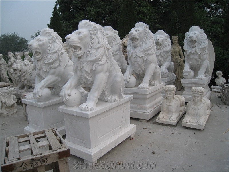 Hand Carved Pink Marble Chinese Kylin Sculpture & Statute