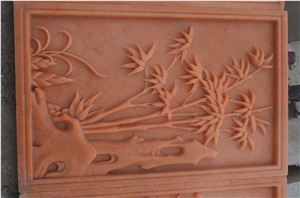Hand Carved Pink Marble Relief Bamboo