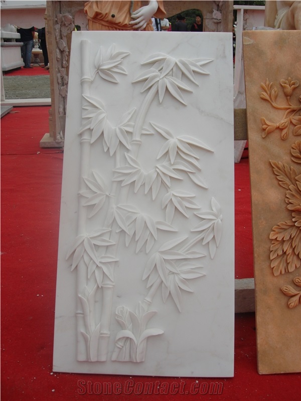 Hand Carved Pink Marble Relief Bamboo