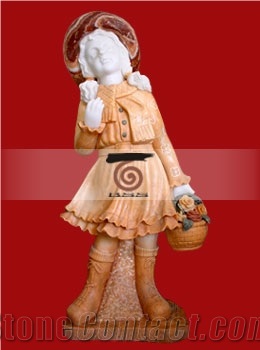 Hand Carved Red Marble Human Child Statue Sculpture