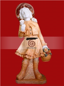 Hand Carved Red Marble Human Child Statue Sculpture
