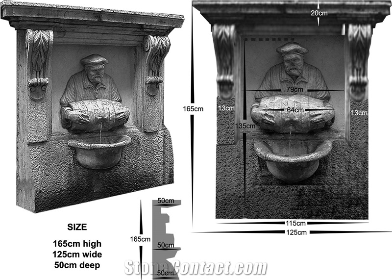 Hand Carved Sandstone Wall Fountain, Beige Sandstone Fountain
