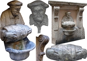 Hand Carved Sandstone Wall Fountain, Beige Sandstone Fountain