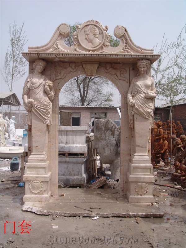 Hand Carved Travertine Door Surround, Beige Travertine Door Surround