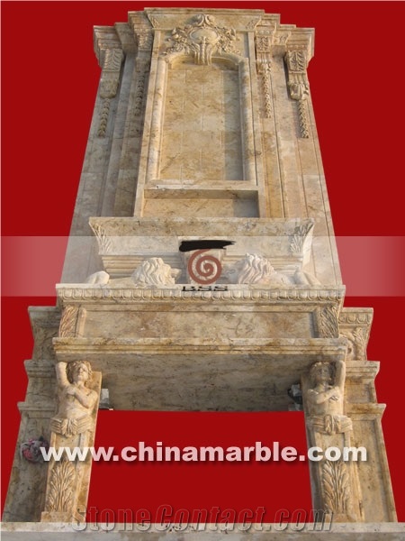 Hand Carved Travertine Double Fireplace Surround, Brown Travertine Fireplace Surround