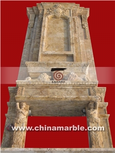 Hand Carved Travertine Double Fireplace Surround, Brown Travertine Fireplace Surround