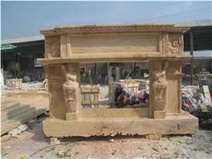 Hand Carved Travertine Double Fireplace Surround, Brown Travertine Fireplace Surround