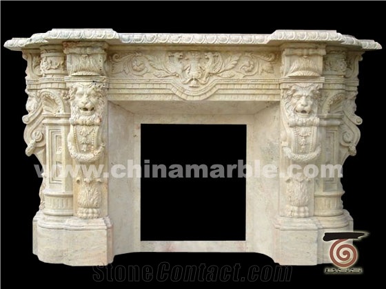 Hand Carved Travertine Fireplace Surround Mantel