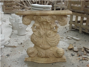 Hand Carved Travertine Table with Sculpture