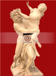 Hand Carved Travertine Western Statue Sculpture, Beige Statues