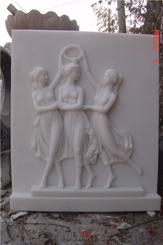Hand Carved White Jade Marble Relief with Figure Design
