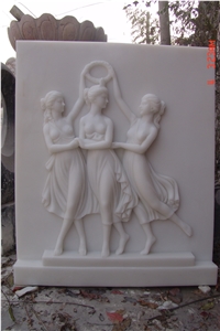 Hand Carved White Jade Marble Relief with Figure Design