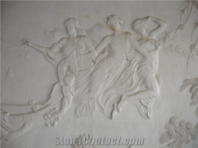 Hand Carved White Jade Marble Relief with Figure Design
