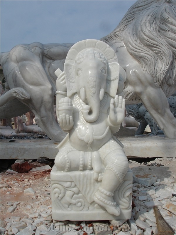 Hand Carved White Marble Abstract Elephant Statue