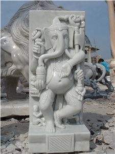 Hand Carved White Marble Abstract Elephant Statue
