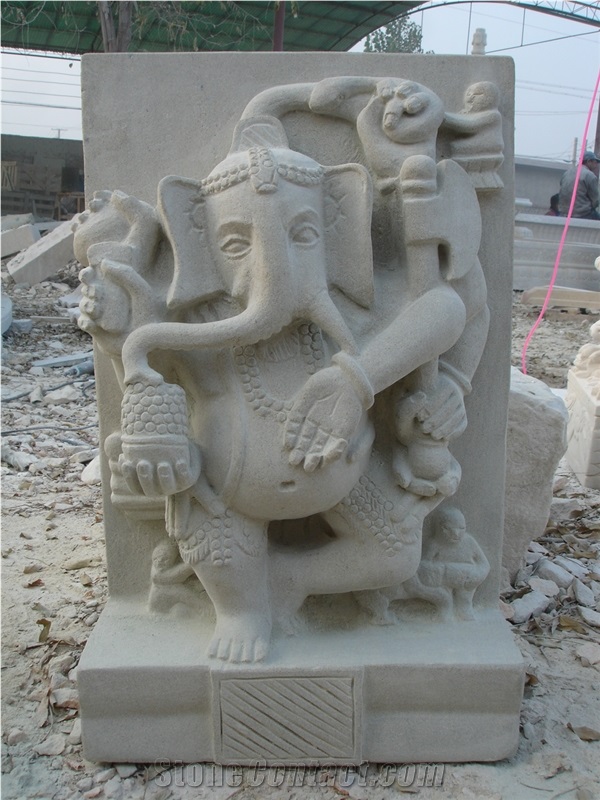 Hand Carved White Marble Abstract Elephant Statue