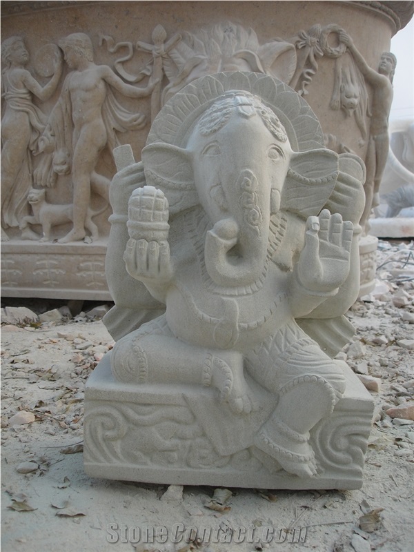 Hand Carved White Marble Abstract Elephant Statue