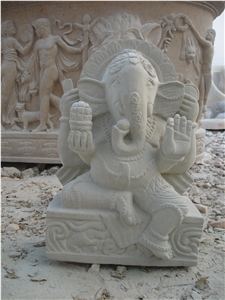 Hand Carved White Marble Abstract Elephant Statue