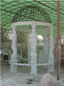Hand Carved White Marble Gazebo with Statue Design Hand Carved White Marble Gazebo with Statue Design