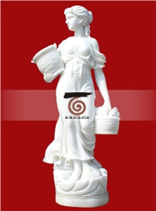 Hand Carved White Marble Girl Statue, Jade White Marble Statues